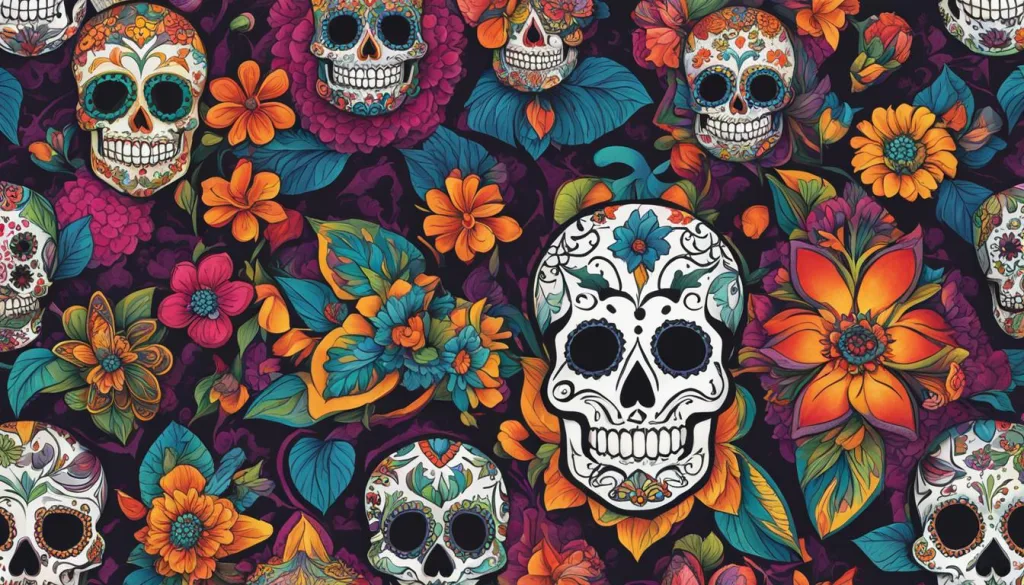 sugar skulls with bright colors and intricate designs